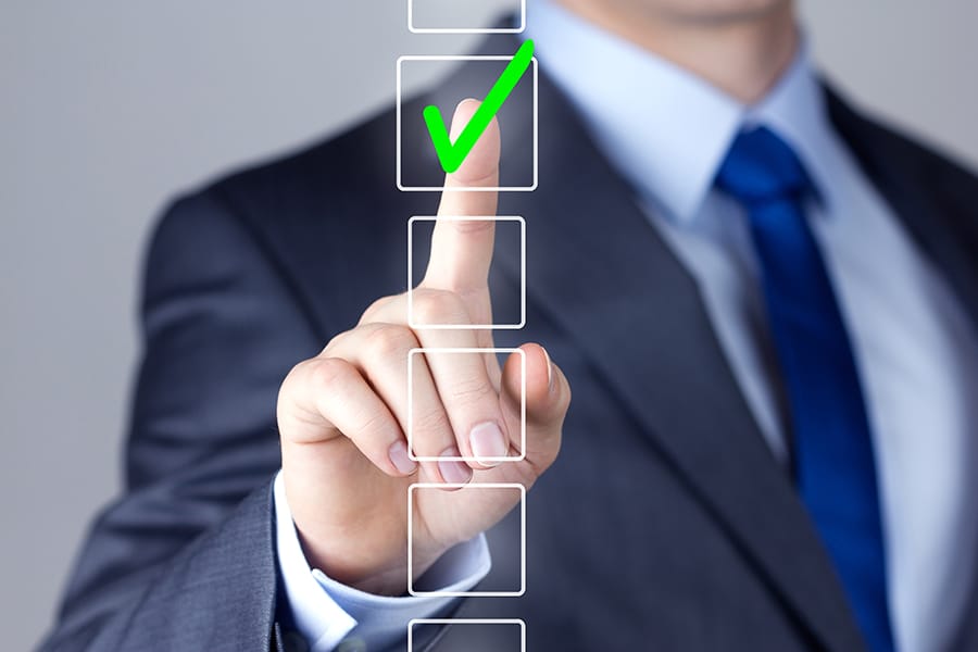 Businessman making right decision touching screen interface
